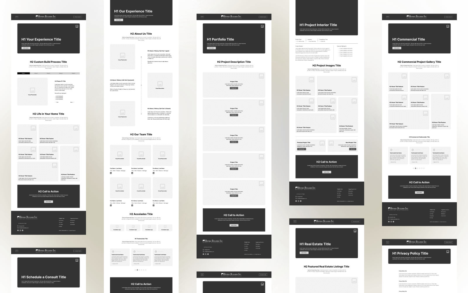 Botsko Builders wireframes.