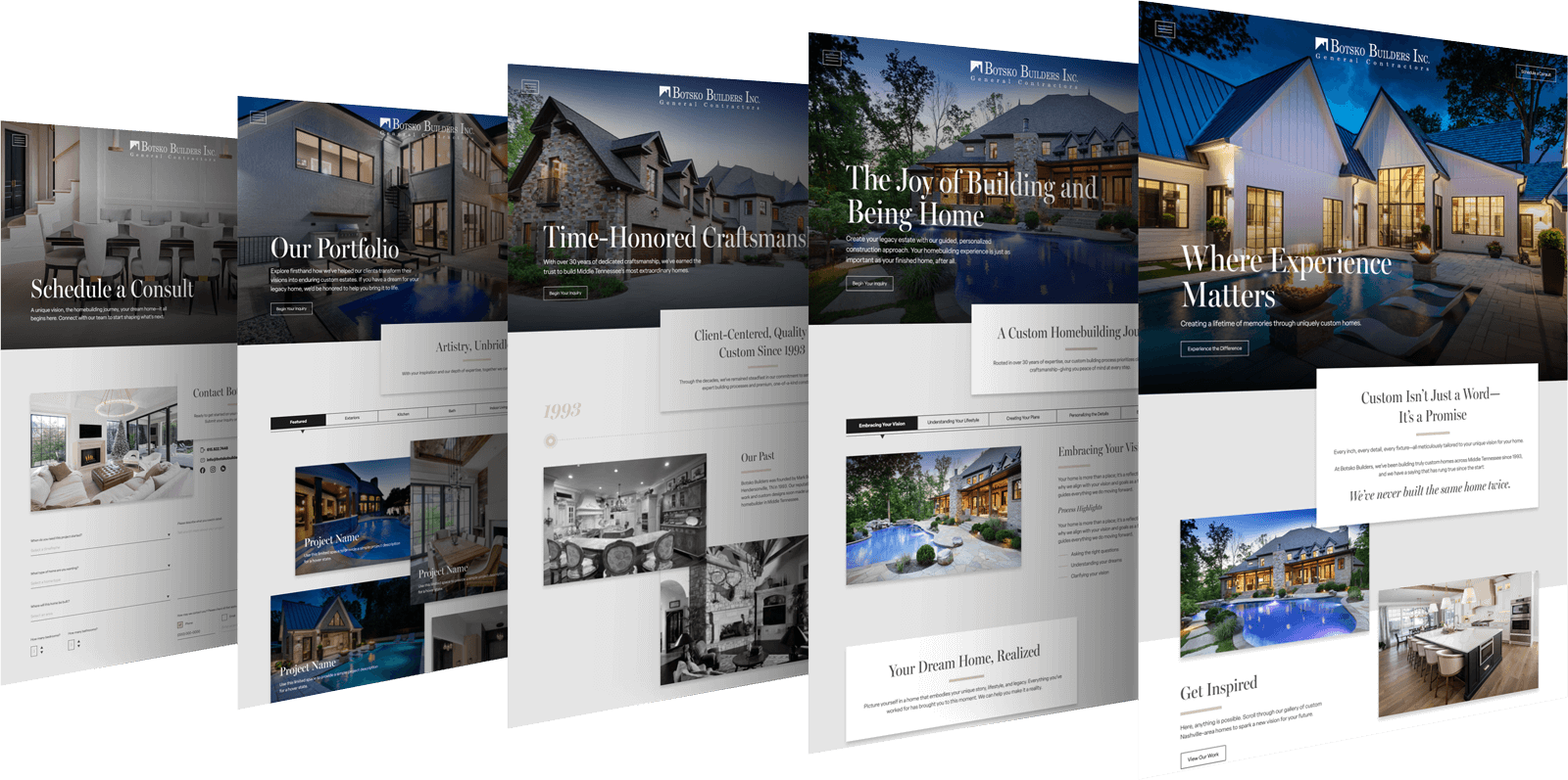 Botsko Builders key screen mockups.