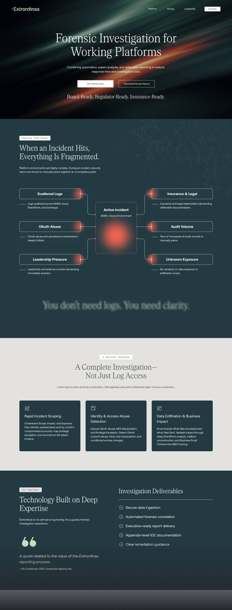 Extrordinas service platform page screenshot.