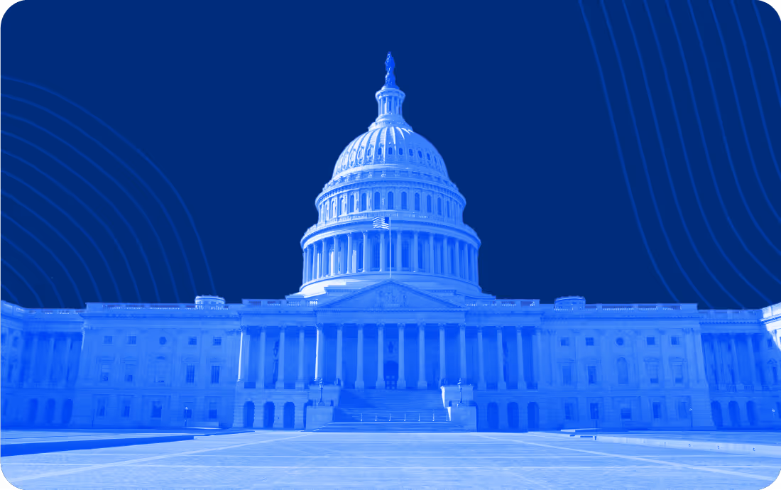 A blue overlay on a picture of the U.S. Capitol building in Washington, D.C.
