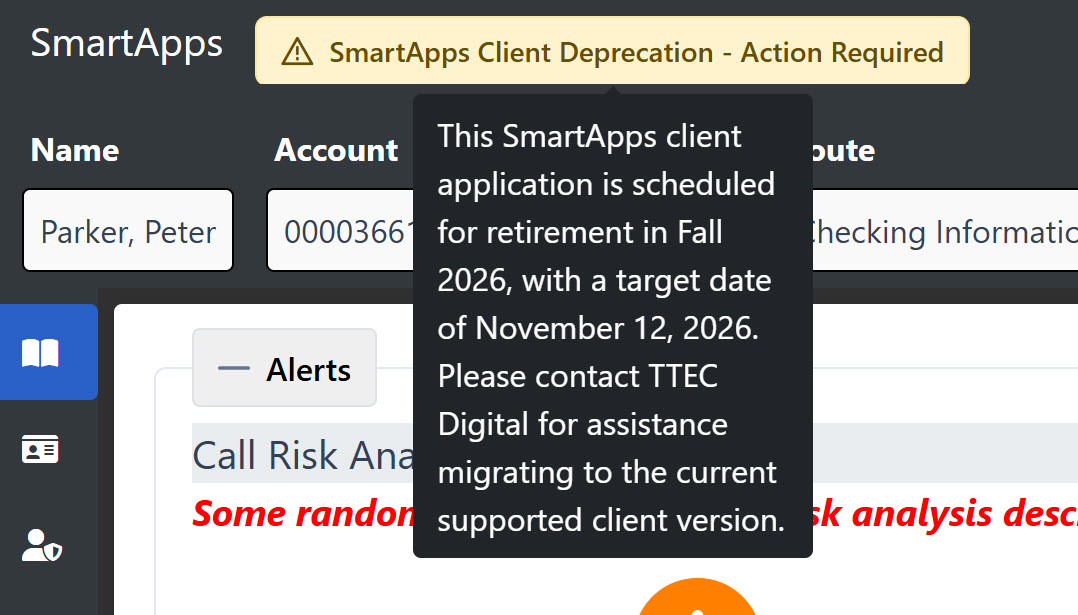 SmartApps client alert about scheduled retirement in Fall 2026 with target date November 12, 2026.