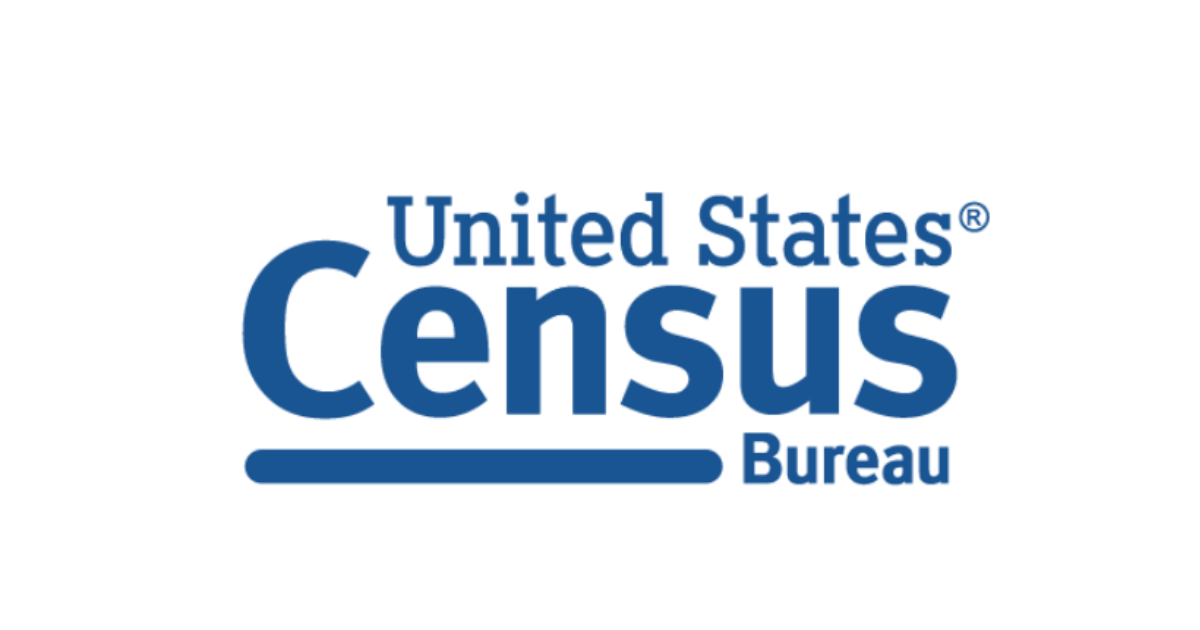 Logo of the United States Census Bureau with blue text on a white background.