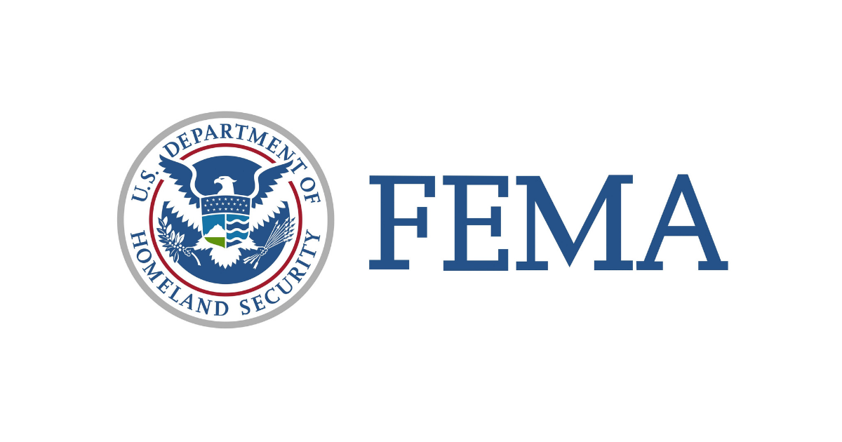 Seal of the U.S. Department of Homeland Security next to the acronym FEMA in blue capital letters.