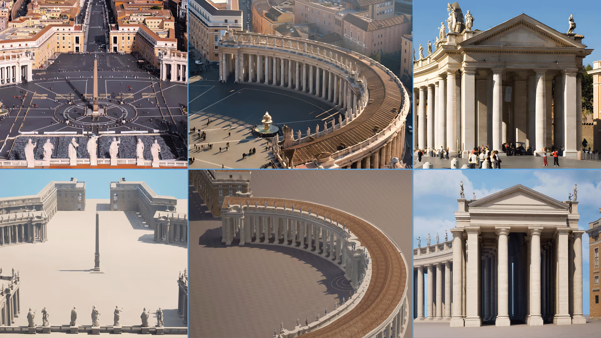 Photogrammetry of St Peter’s Square—real footage versus 3D replica for UNSPACE UN-PLACES heritage project.