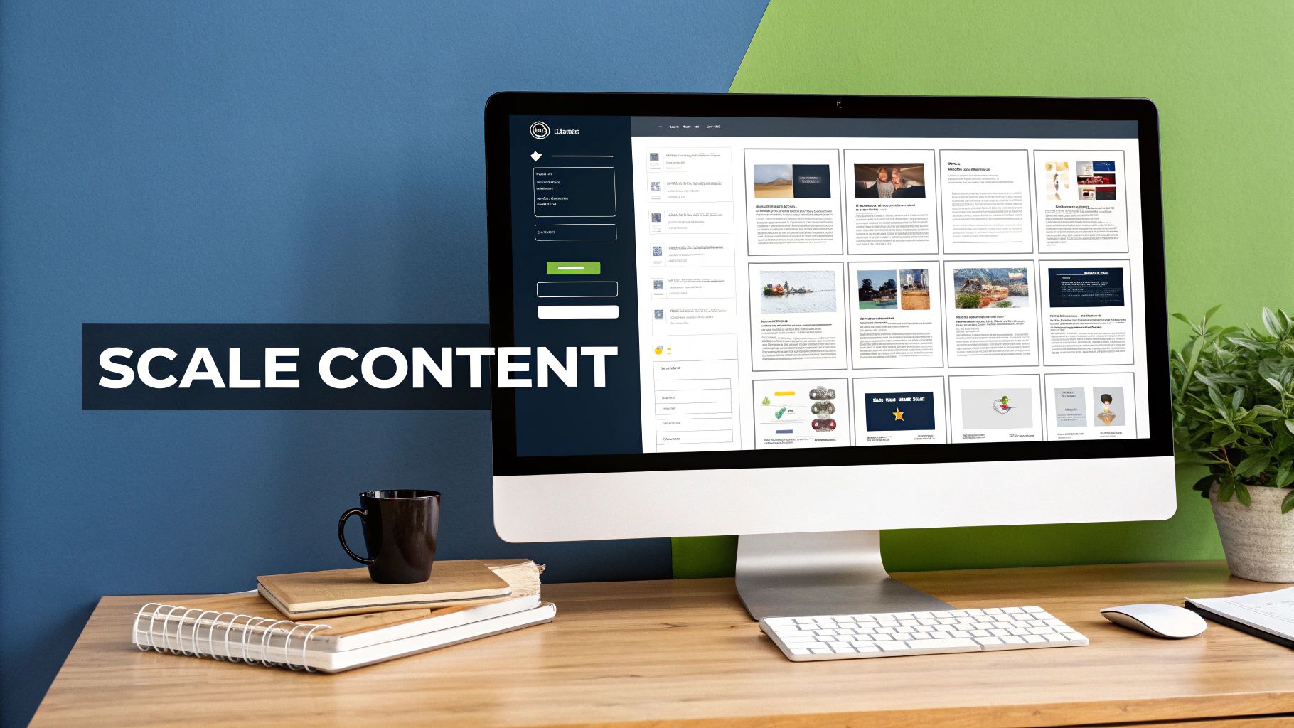 Diagram showing how Programmatic SEO works by combining a template with a database to create multiple landing pages
