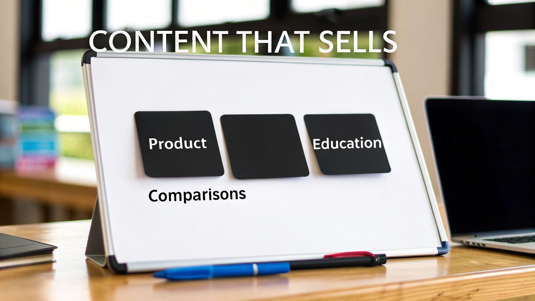 Graphic showing a lightbulb connected to a computer, symbolizing a content strategy for software.