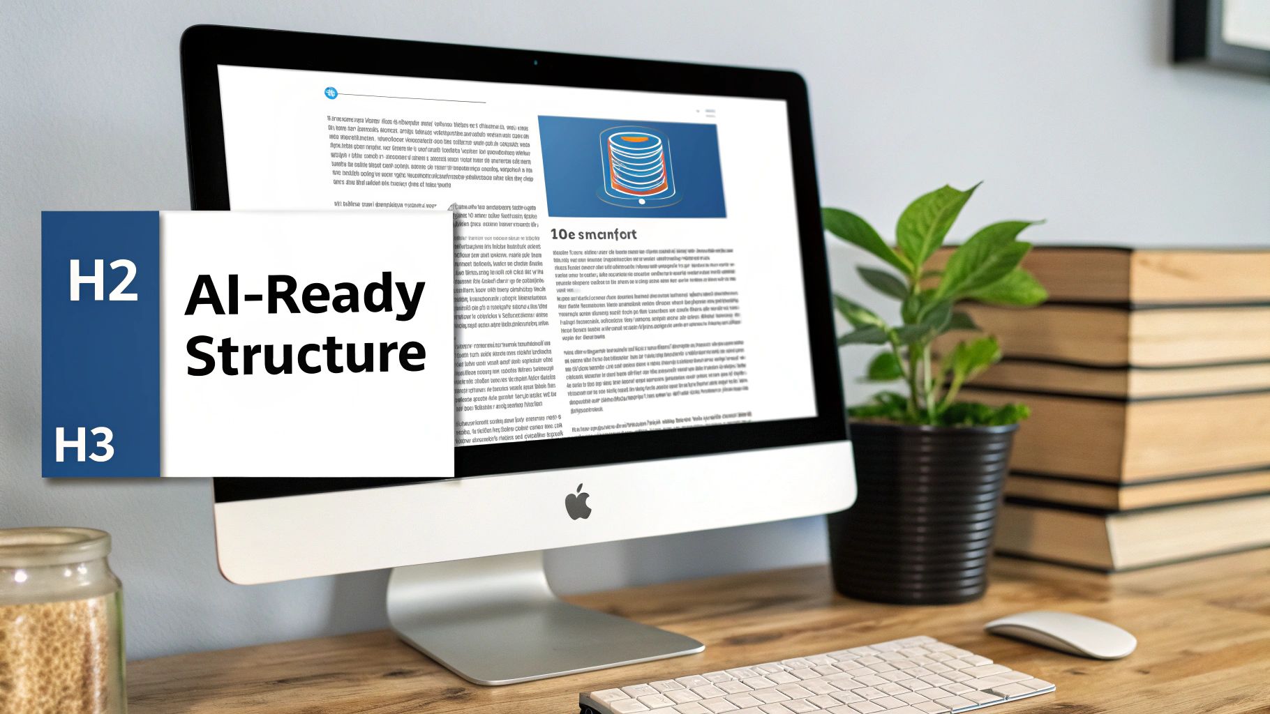 A person organizing digital blocks, symbolizing structuring content for AI readability