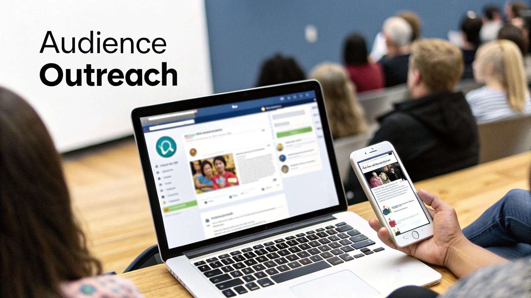 An illustration of a person sharing a piece of content, which then spreads to a wider network of people.