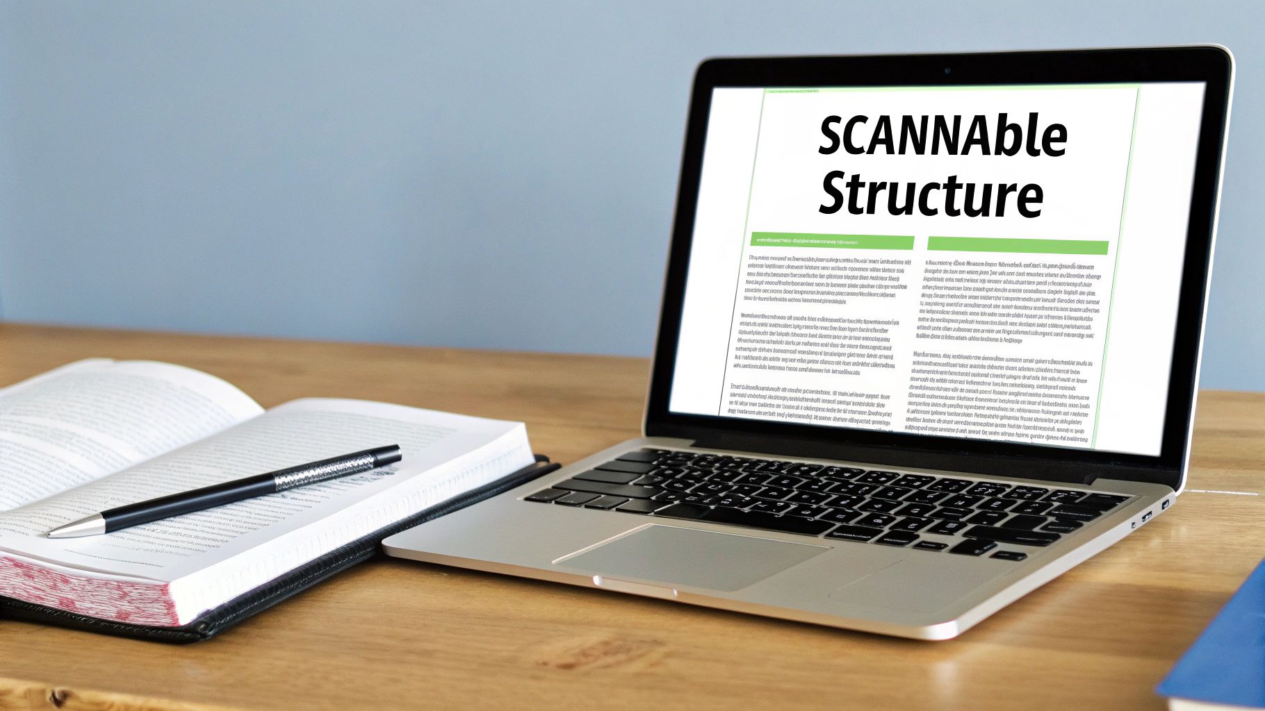 A person typing on a laptop, demonstrating the creation of authoritative blog content.