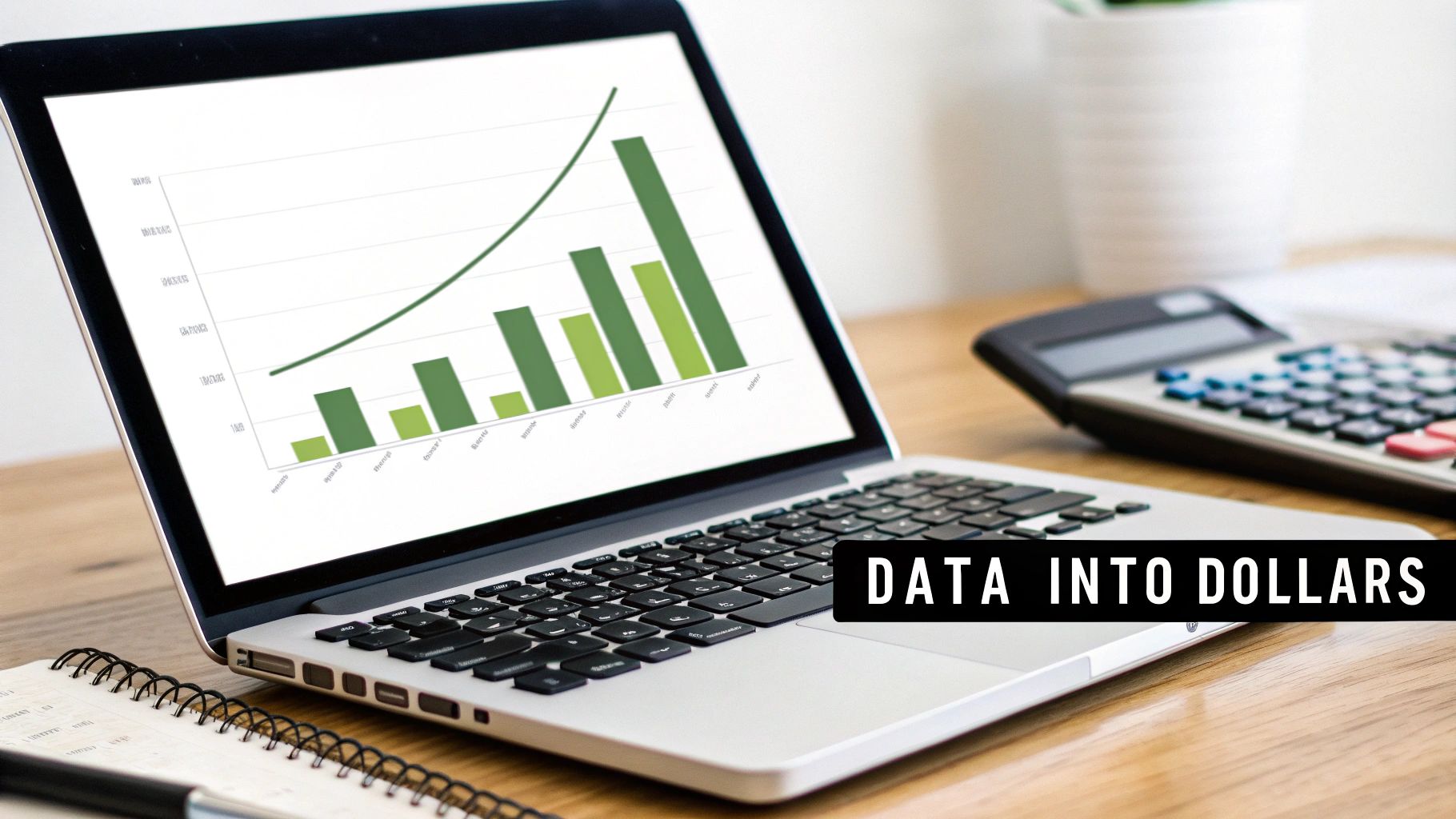 An upward-trending graph made of coins, with a magnifying glass focused on the data points, illustrating how analytics insights lead to financial growth.