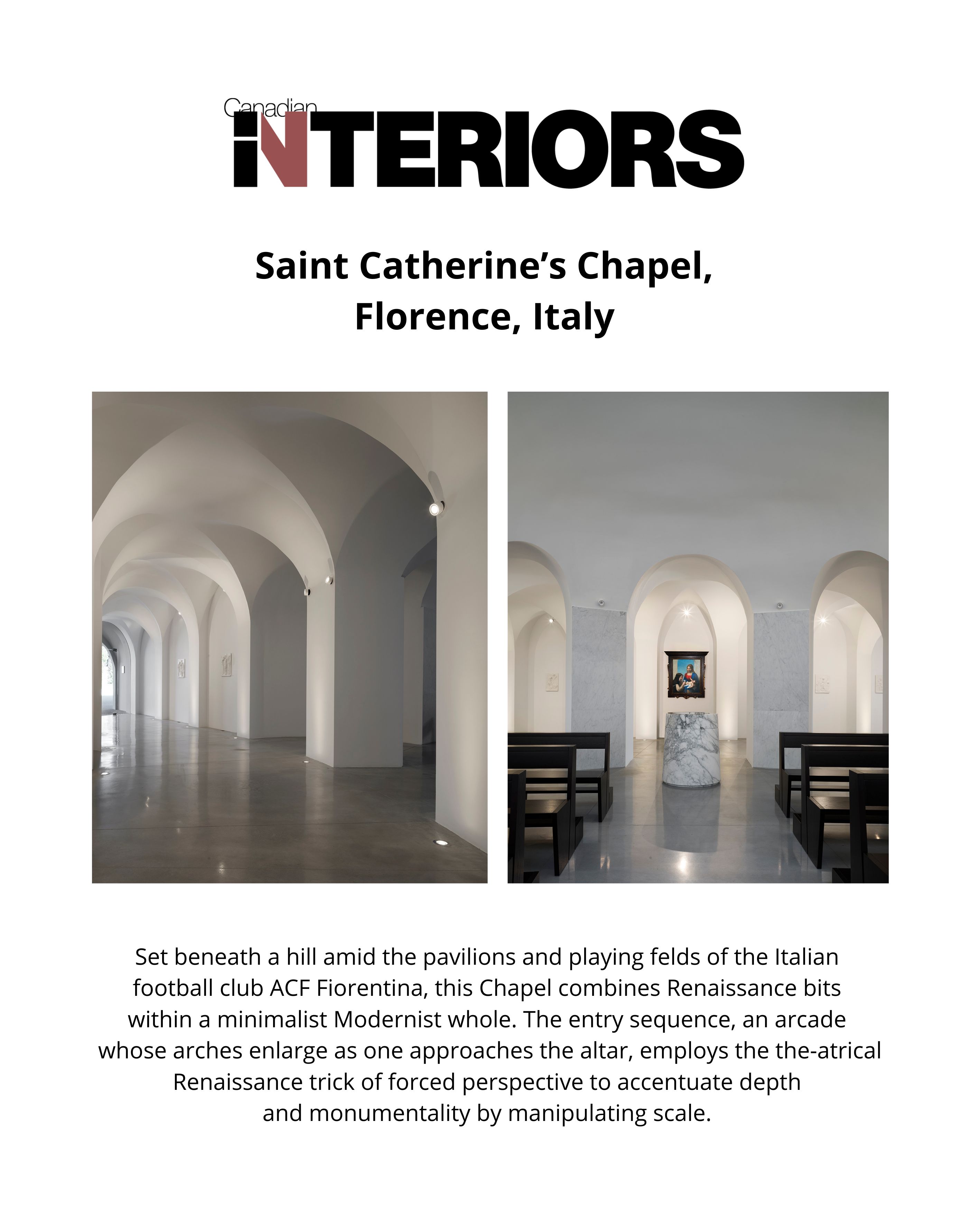 Canadian Interiors' Best of Canada Award for Saint Catherine's Chapel