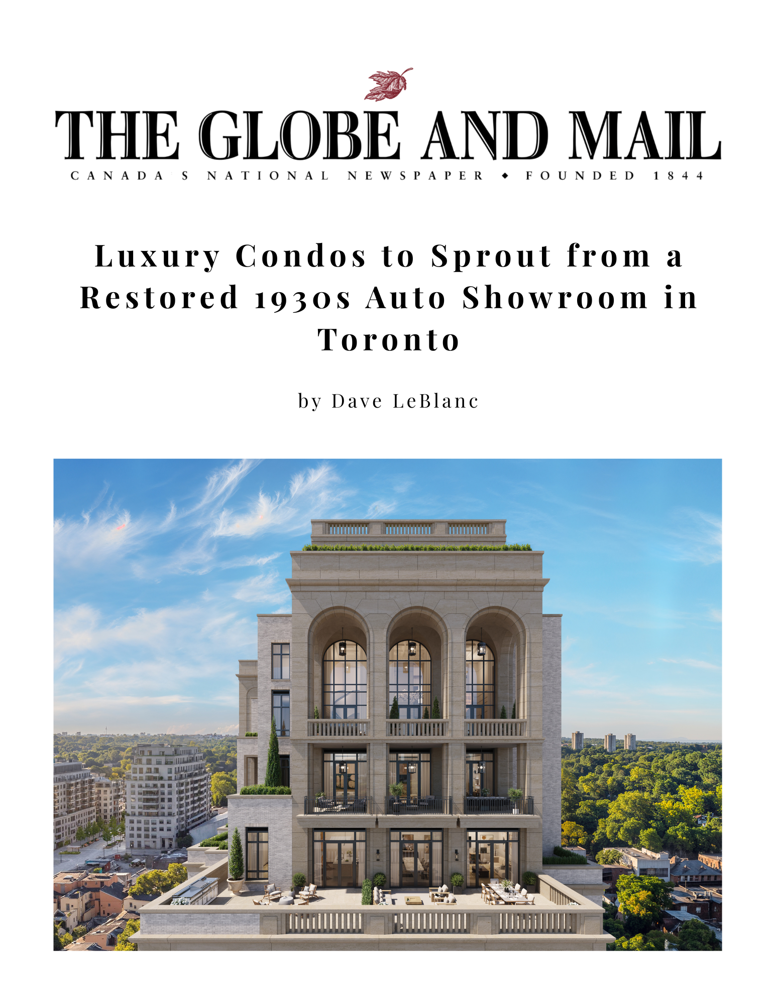 The Globe and Mail - Feature on 1 Marlborough