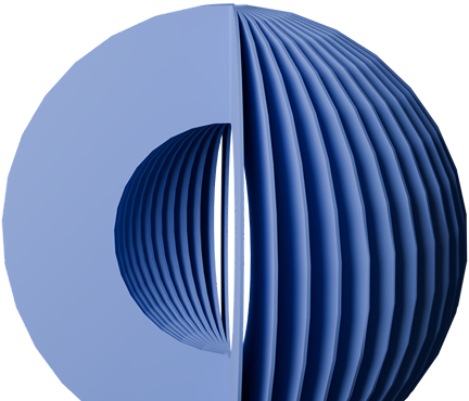 A 3D representation of the Opsahl Dawson Logo - A half circle rotated to create a ball shape