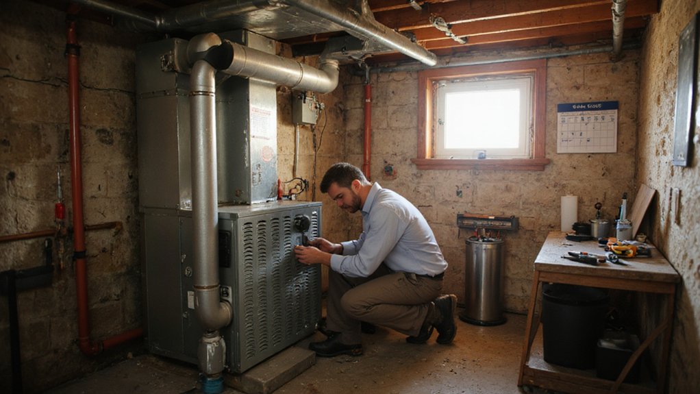 HVAC technician performing a seasonal service check before summer and winter