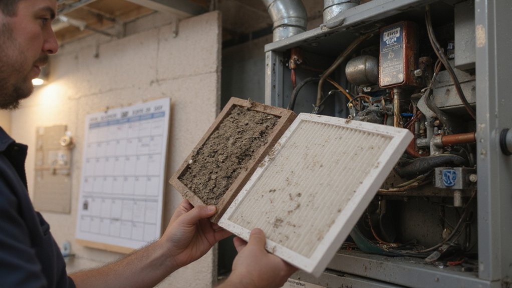Technician inspecting a home HVAC system during regular maintenance