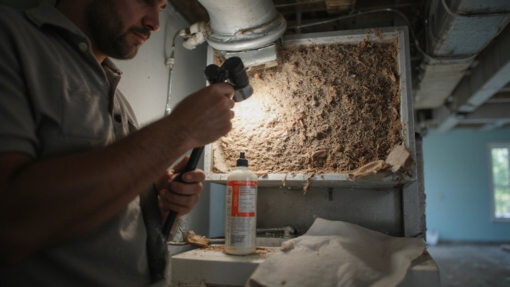 Homeowner replacing HVAC air filter to eliminate unpleasant system odors