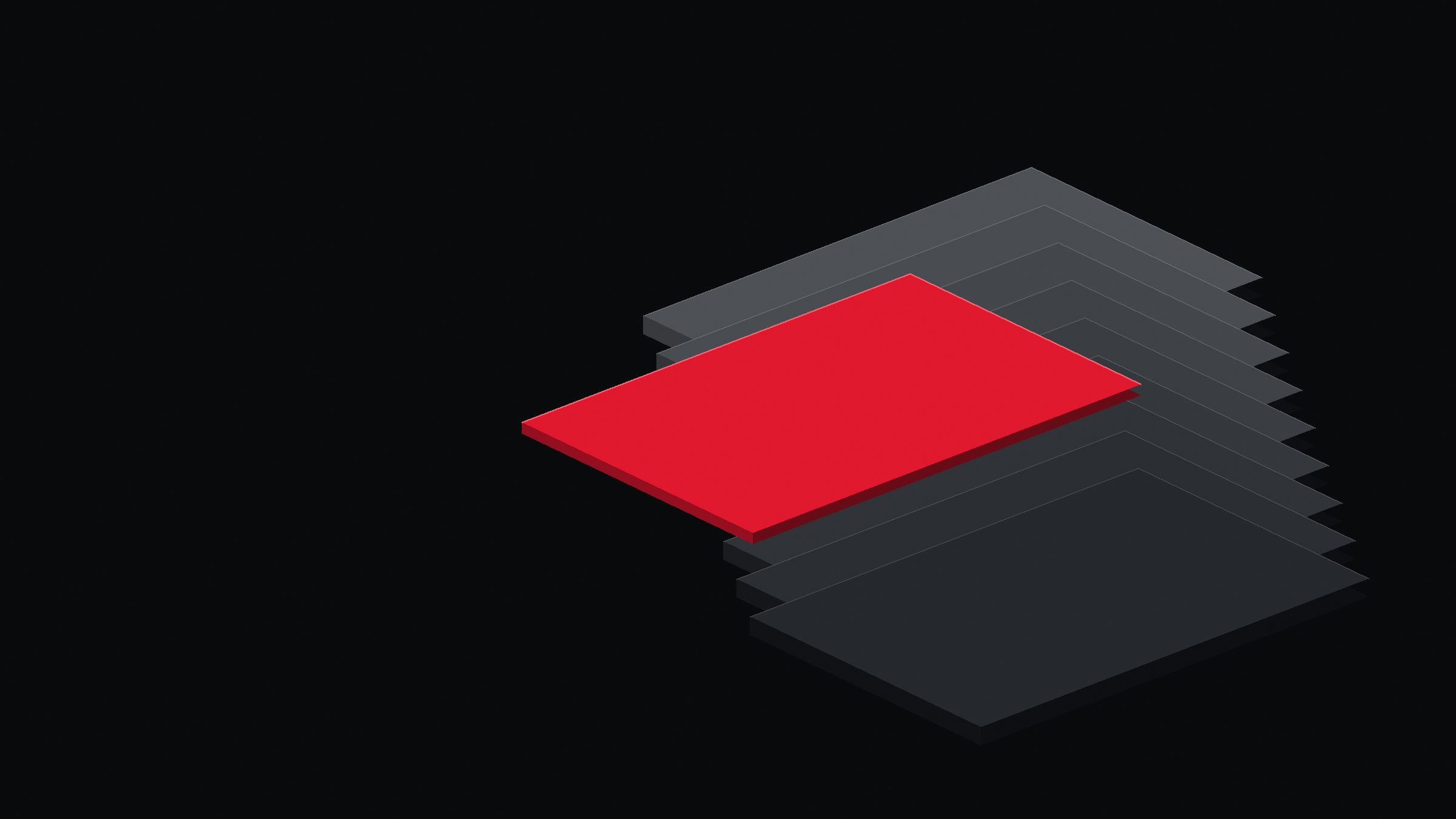 Original editorial illustration of stacked charcoal architectural slabs with one red layer offset; a metaphor for the PHP runtime beneath a website.