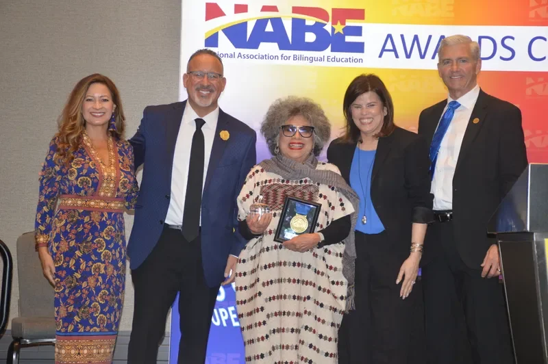 Dr. Ellen Riojas Clark receiving her Multilingual Education Hall of Fame award at NABE 2026