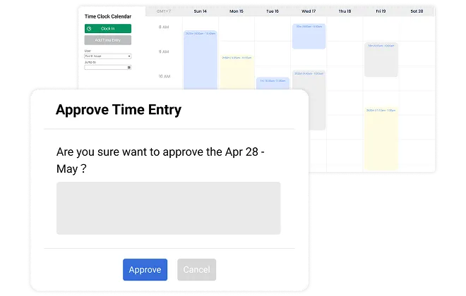 Approving a time entry in the TripLog app