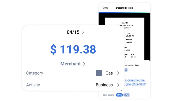 Screenshot of TripLog showing a receipt being scanned into the app