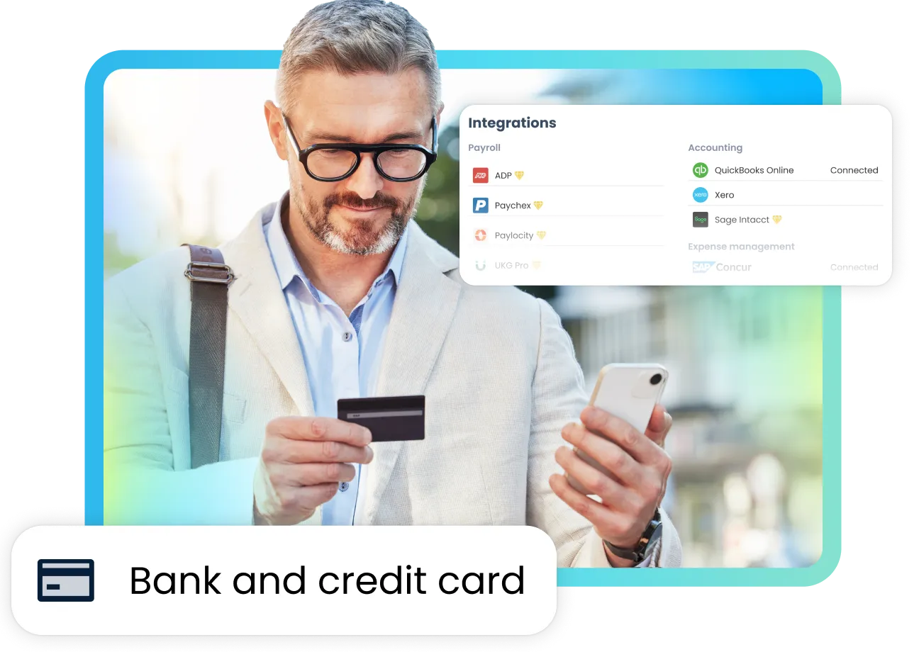 Man looking at his credit card as he integrates it with TripLog