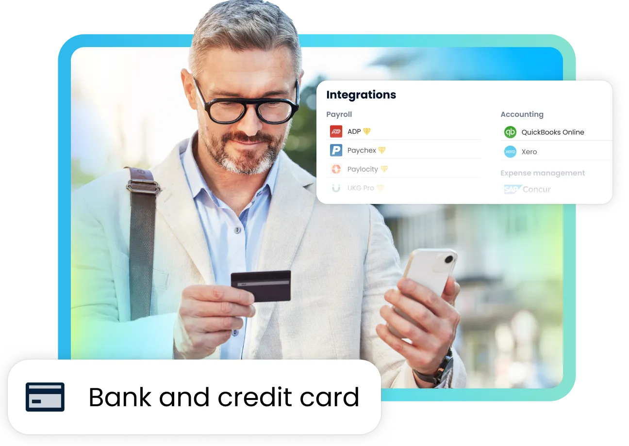 Man looking at his credit card as he integrates it with TripLog