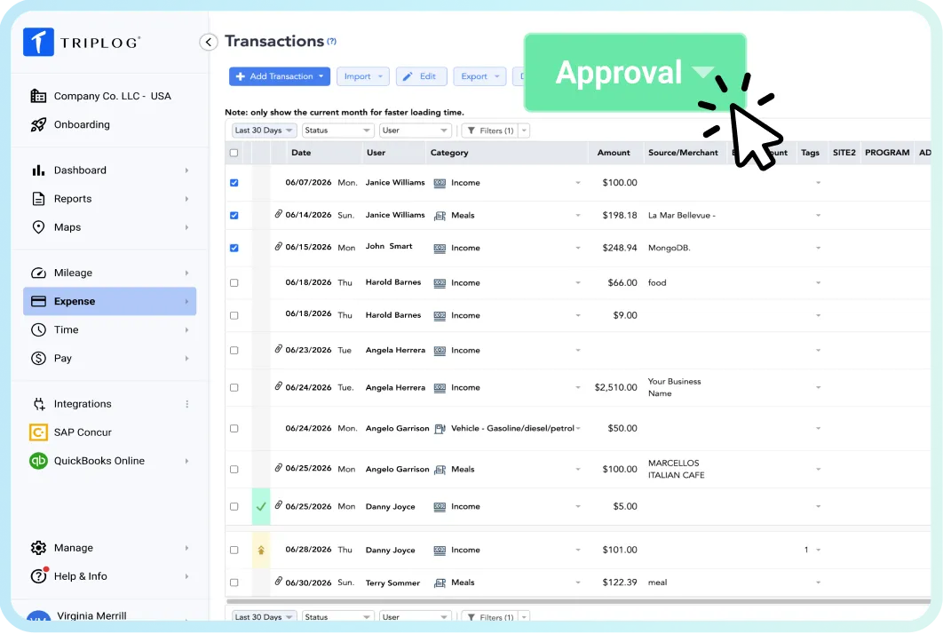 manager approving mileage and expense reports