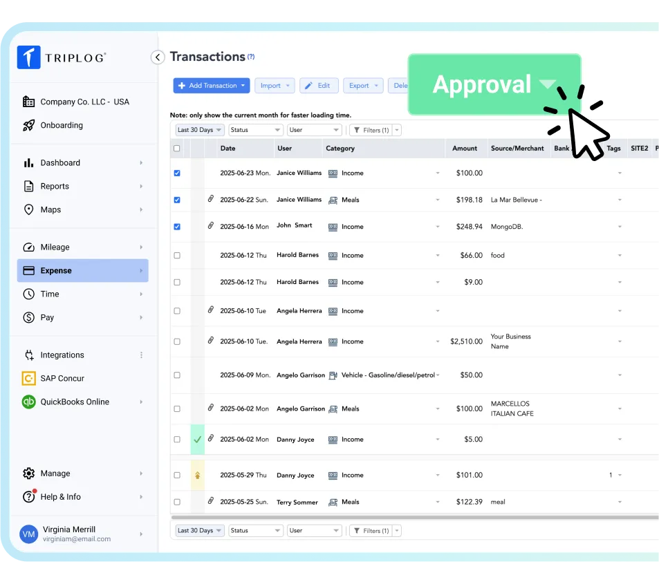 manager approving mileage and expense reports