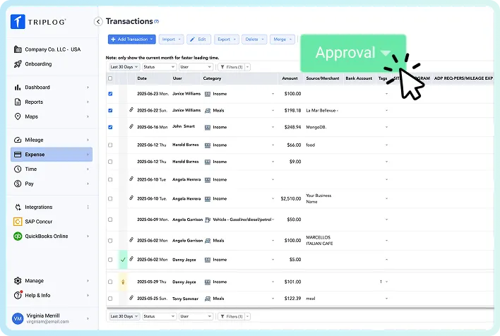 approving reports in the triplog web app