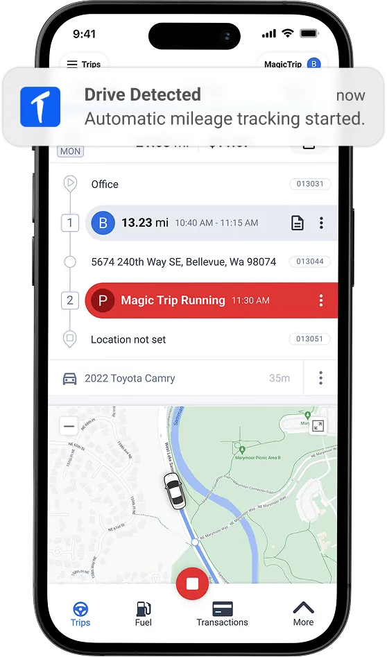 triplog app with drive detection pop-up