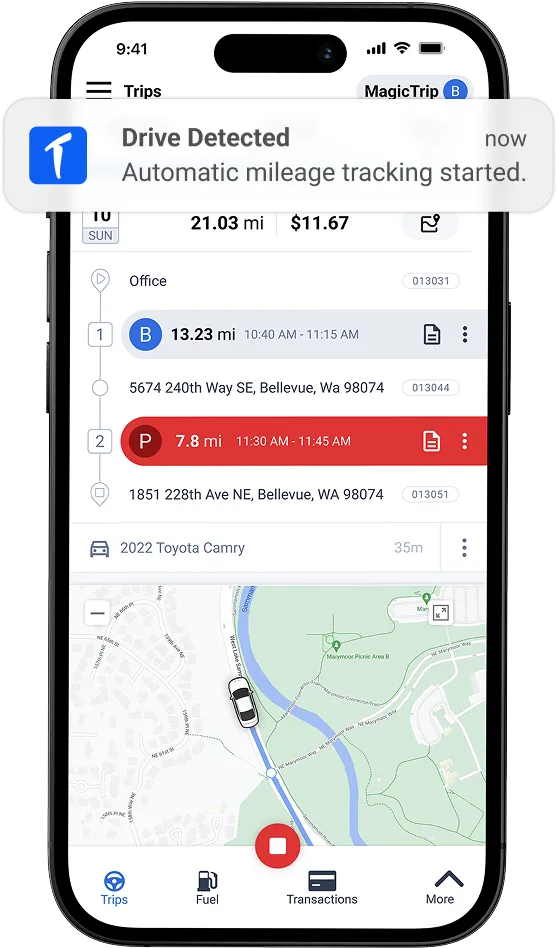 triplog app with drive detection pop-up