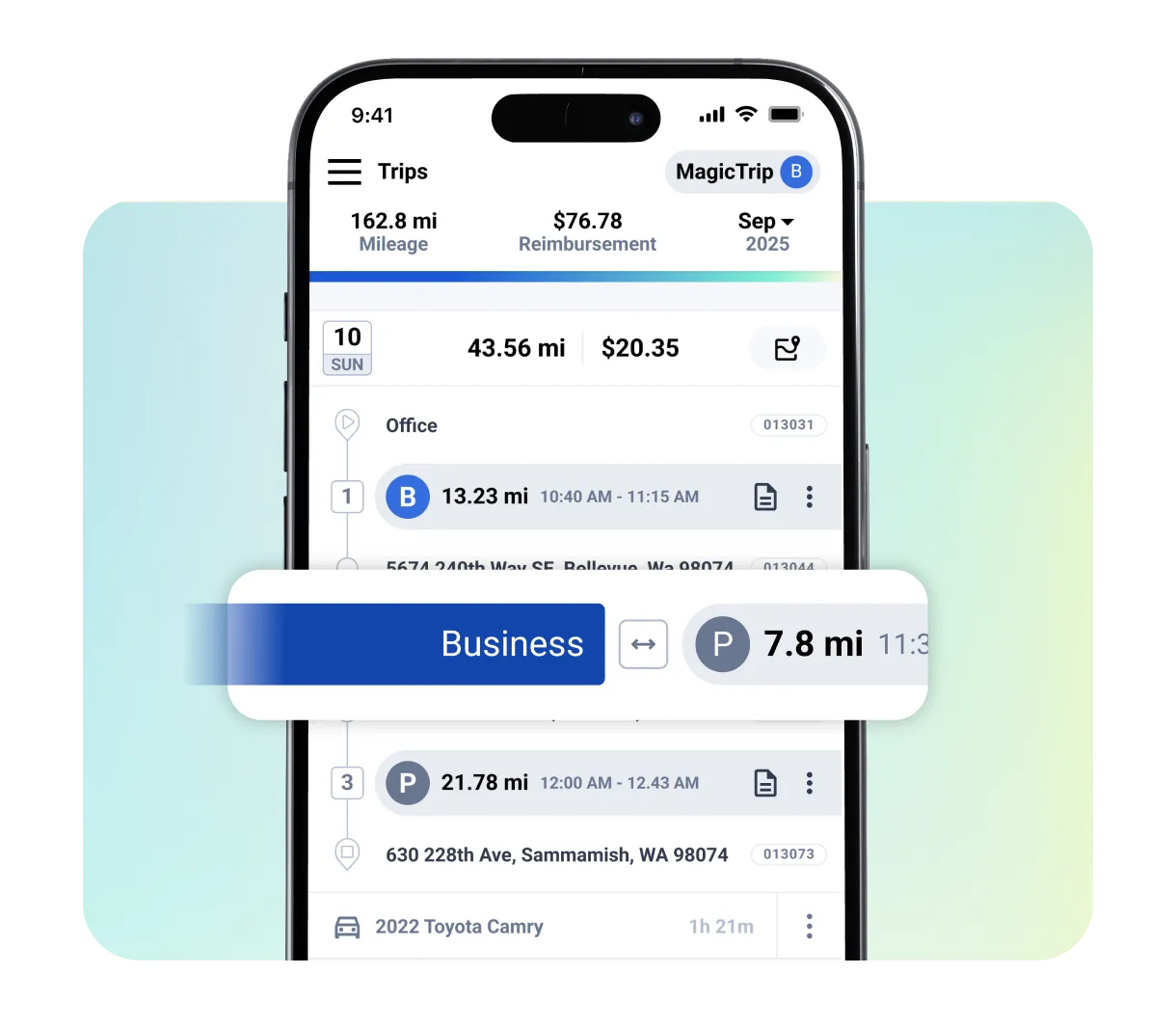 showing how to classify trips as business or personal in the triplog app for grubhub drivers