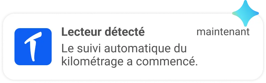 fenêtre contextuelle de notification de détection automatique des trajets avec suivi du kilométrage triplog