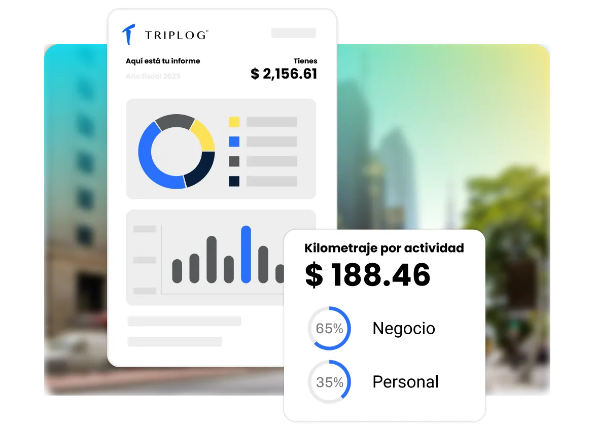 Informe de TripLog que muestra los ahorros y el kilometraje de un usuario por actividad.