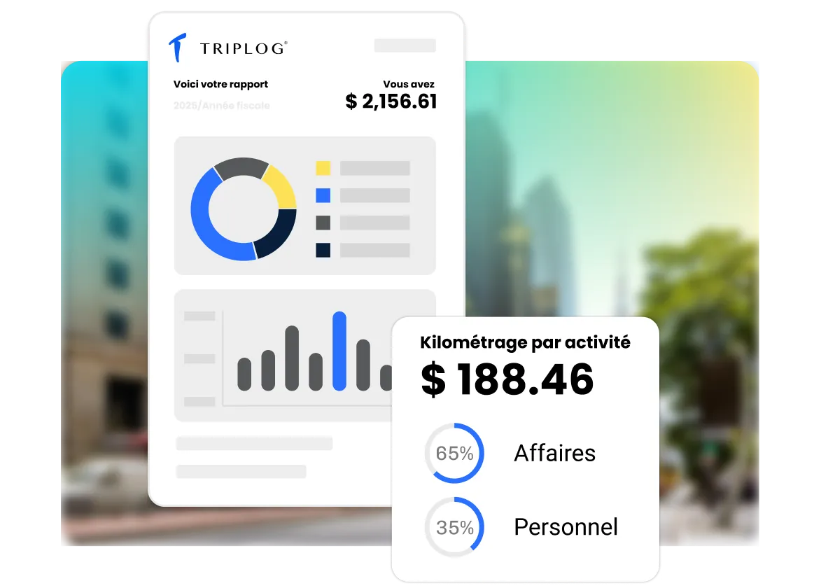 Rapport TripLog montrant les économies et le kilométrage des utilisateurs par activité.
