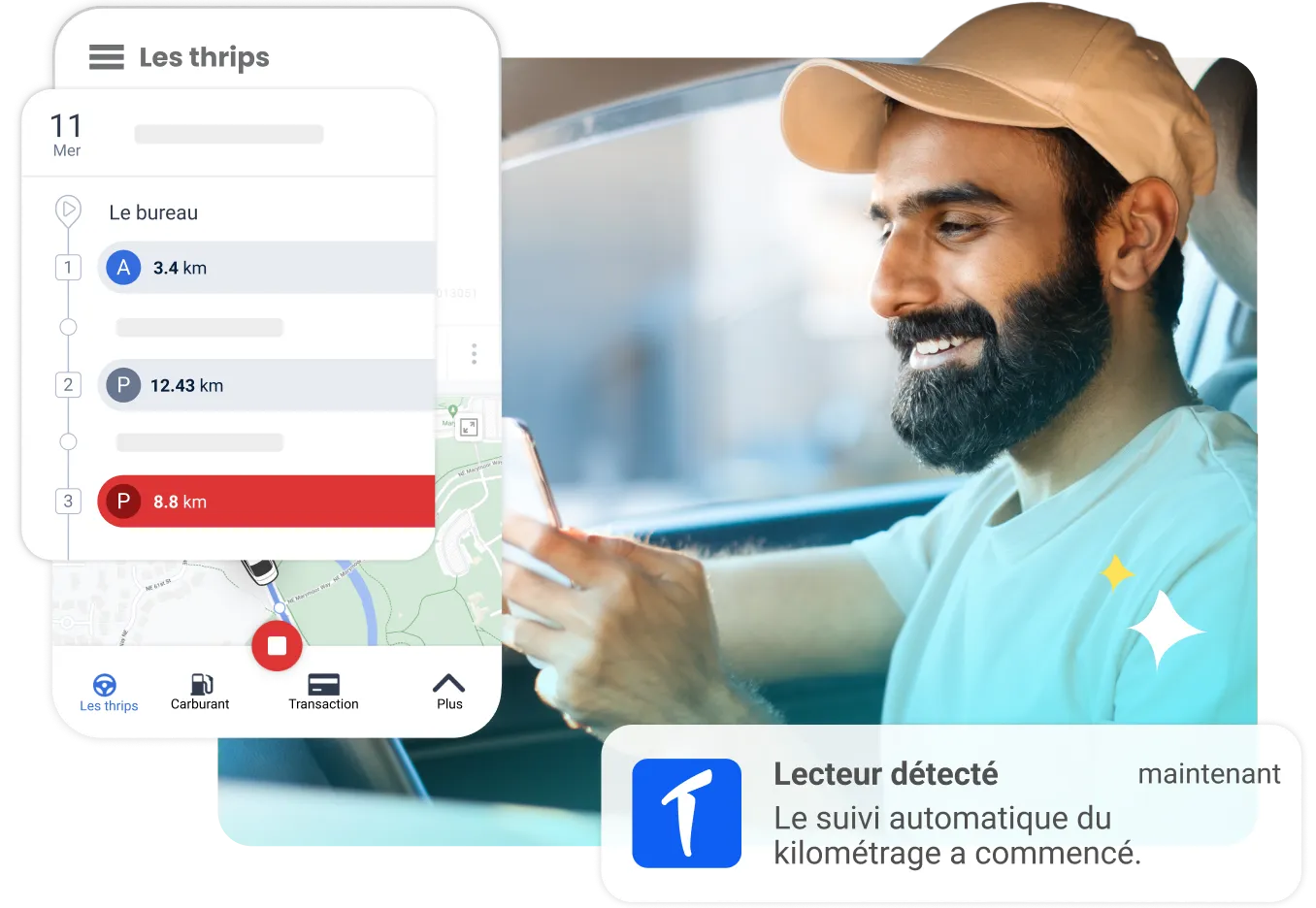 Suivi du kilométrage du chauffeur TripLog avec détection automatique des trajets