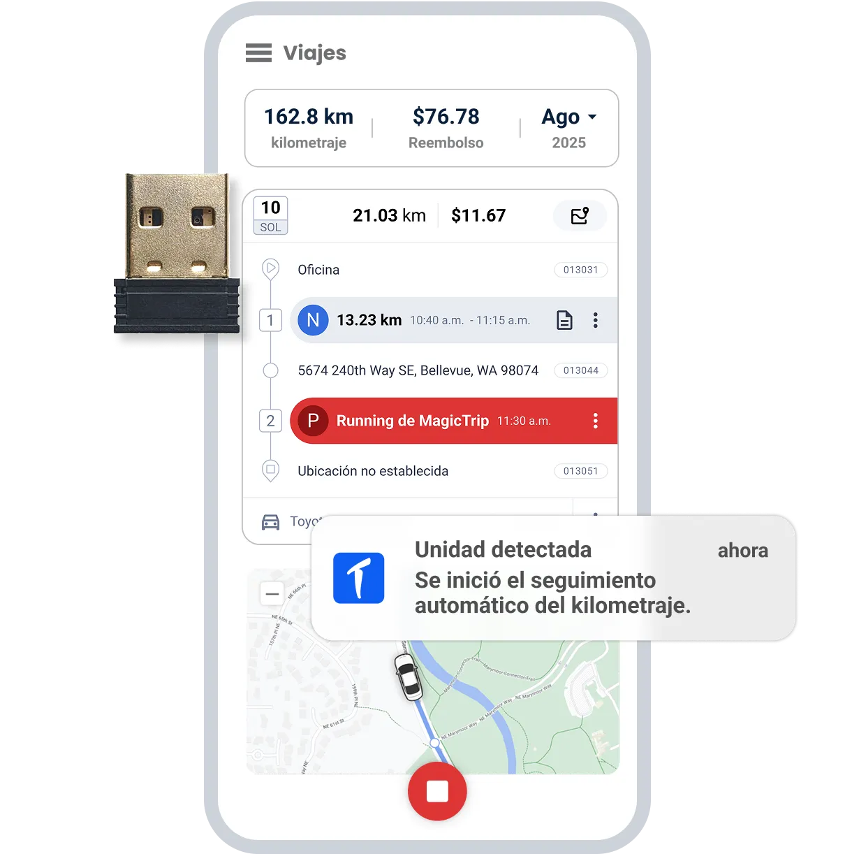 una imagen que muestra TripLog Beacon, el dispositivo de seguimiento de kilometraje iBeacon de TripLog