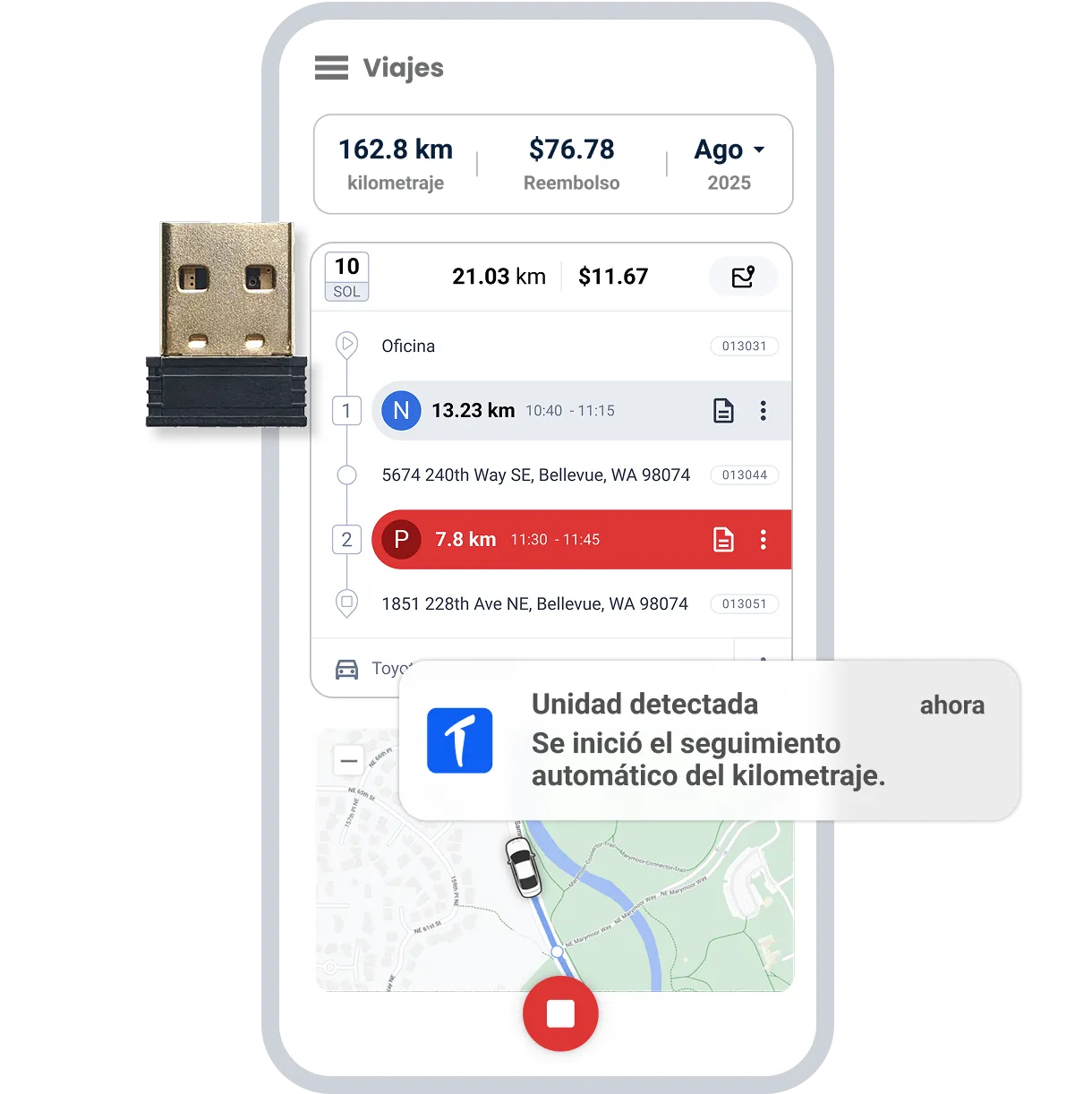 una imagen que muestra TripLog Beacon, el dispositivo de seguimiento de kilometraje iBeacon de TripLog