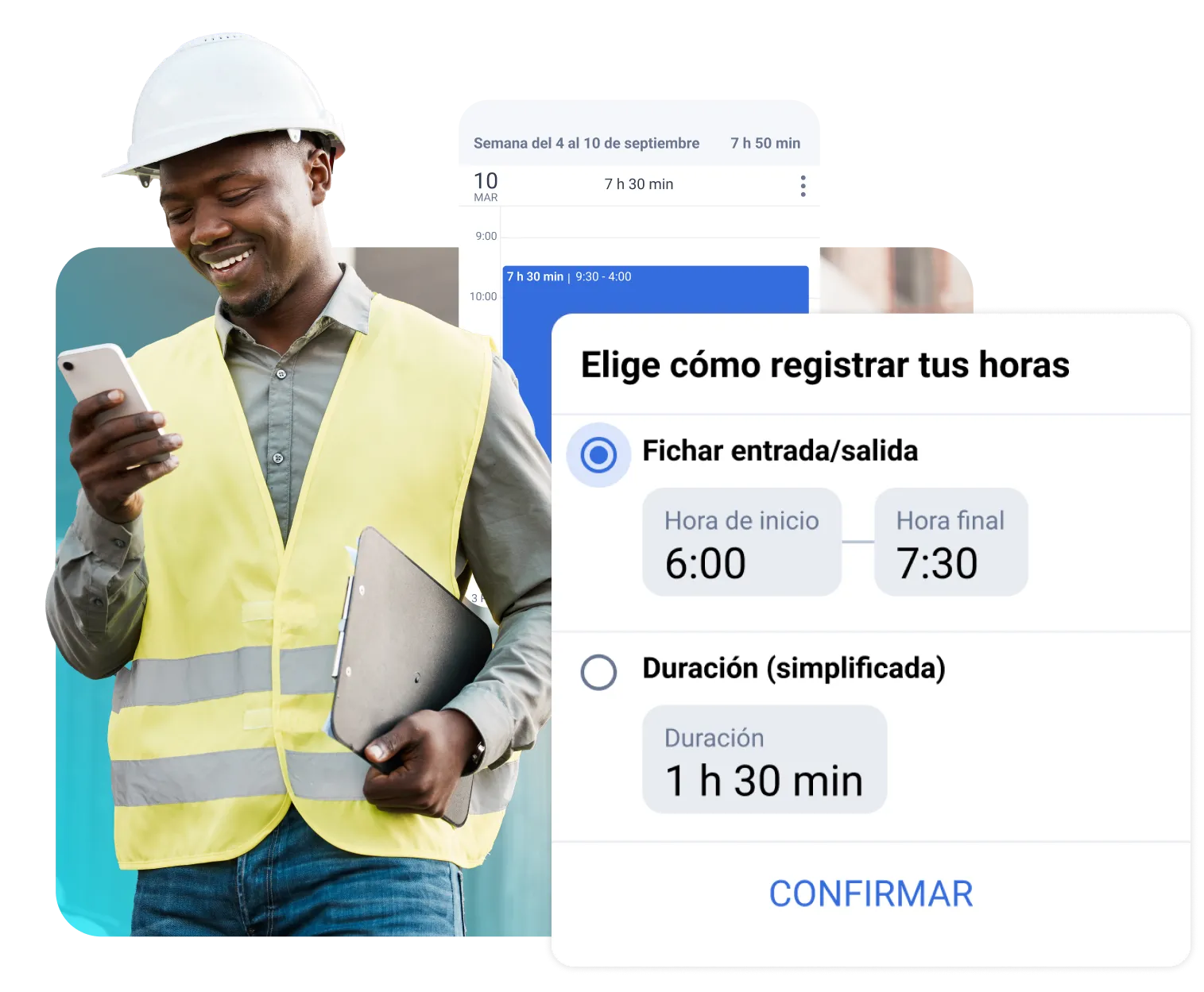 Empleado mirando su reloj en la aplicación TripLog