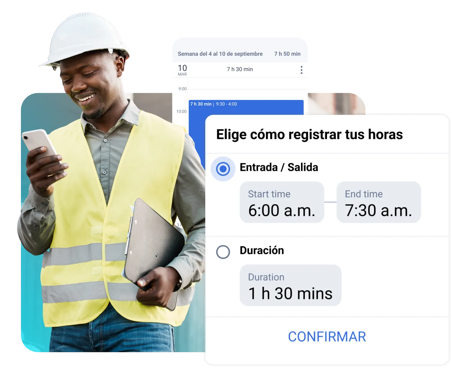 Empleado mirando su reloj en la aplicación TripLog