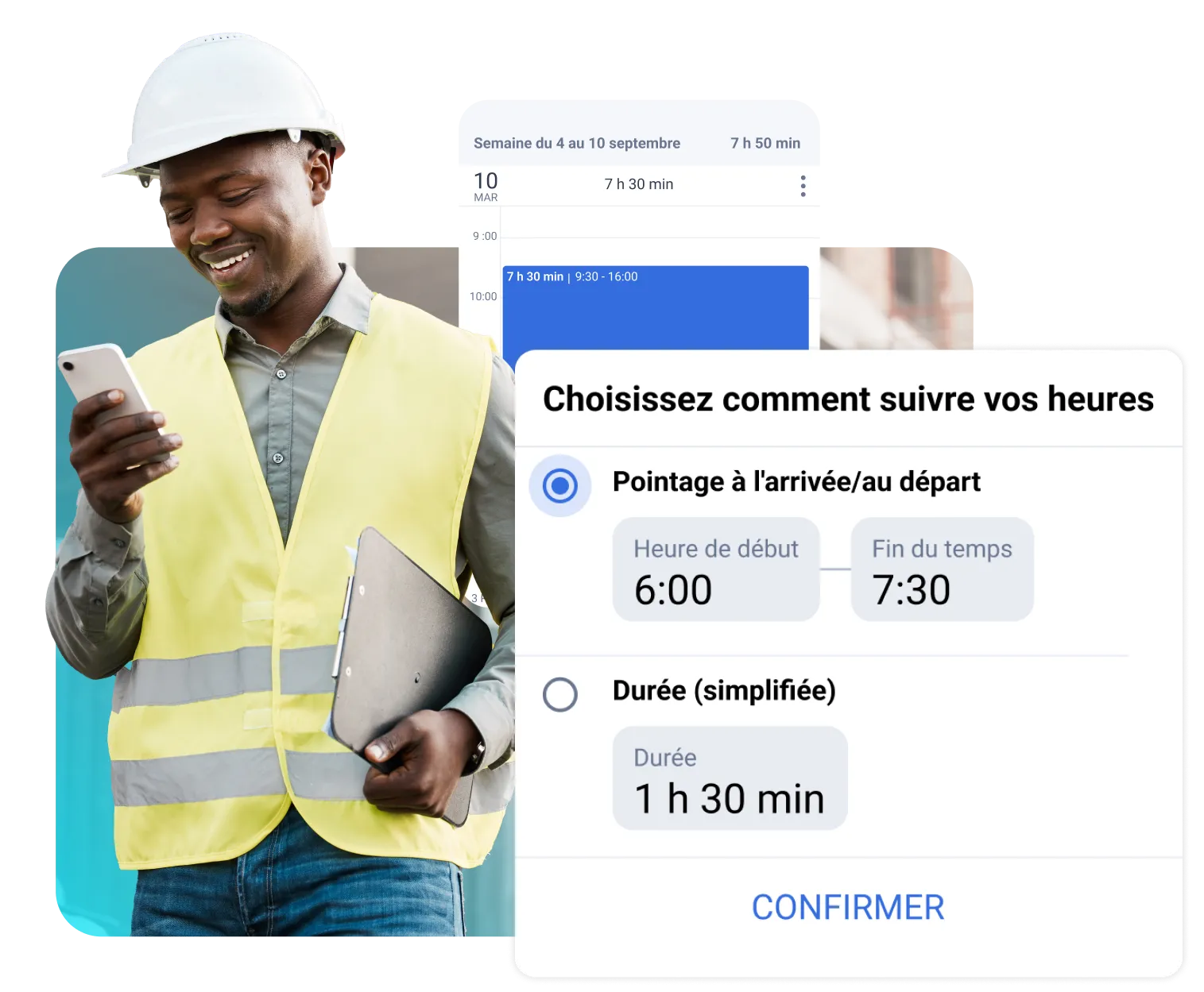 Un employé consulte son horloge dans l'application TripLog
