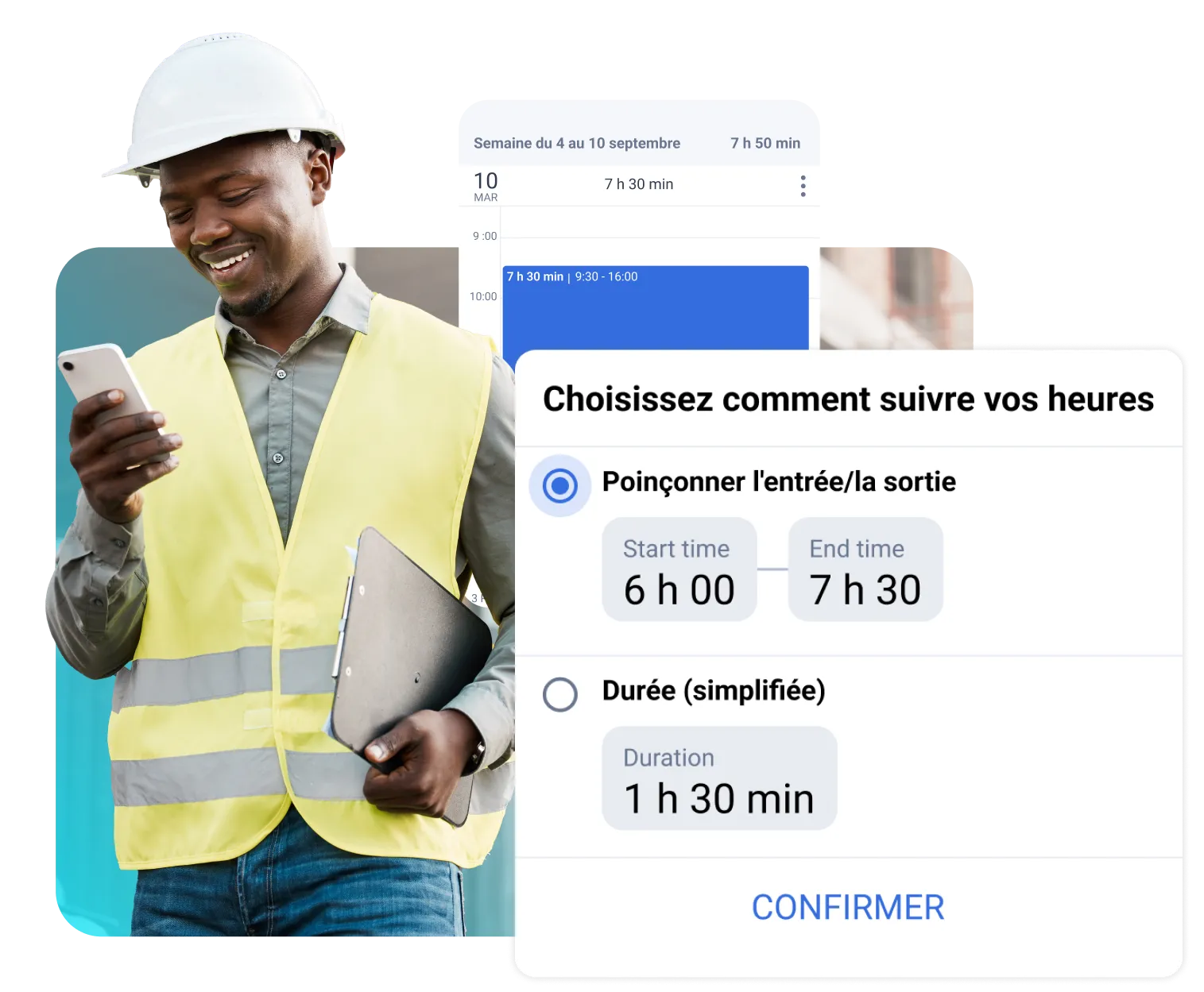 Un employé consulte son horloge dans l'application TripLog