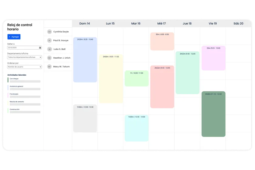 Captura de pantalla que muestra el calendario de una semana completa en la aplicación web TripLog