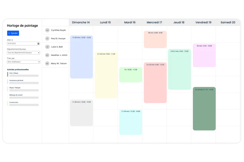 Capture d'écran montrant le programme d'une semaine complète dans l'application Web TripLog