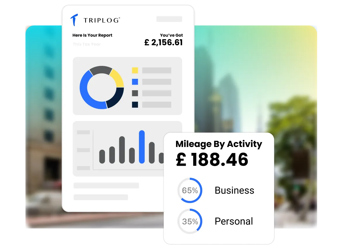 TripLog report showing a users savings and mileage by activity.