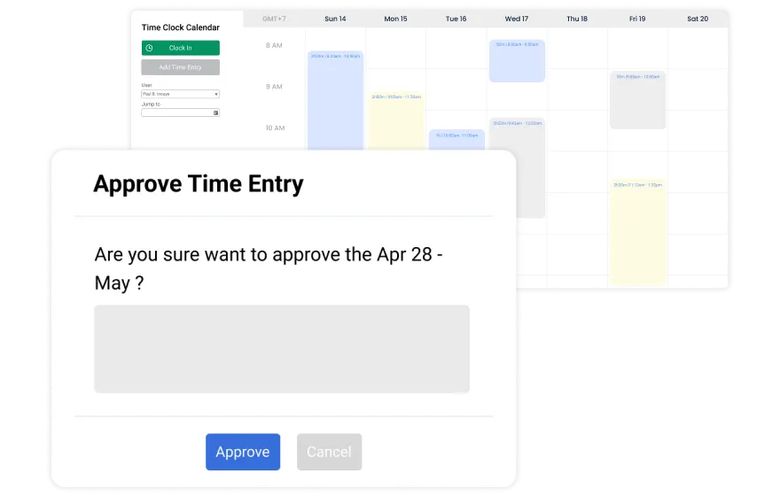 Approving a time entry in the TripLog app