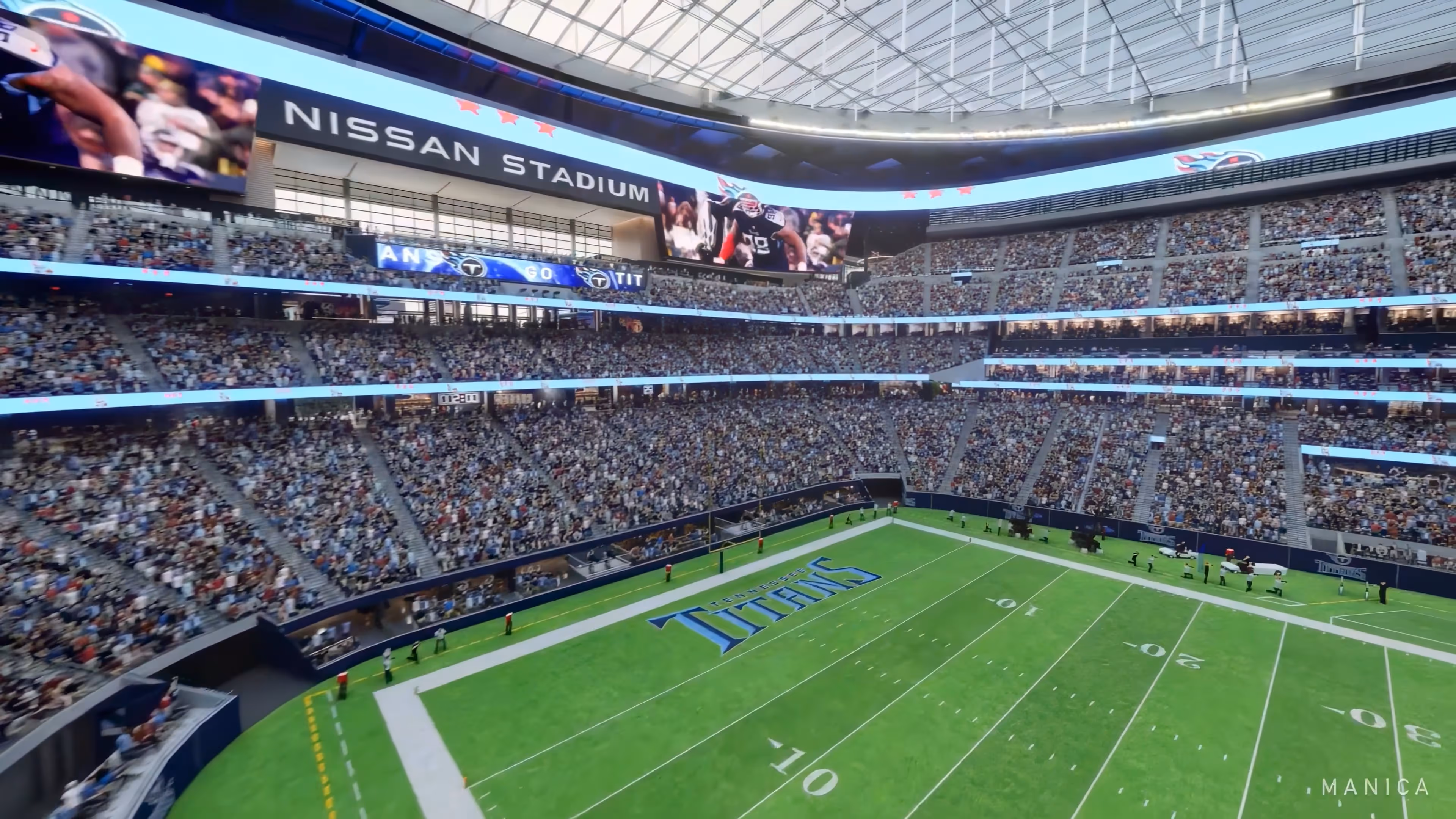 Nissan stadium filled with people 