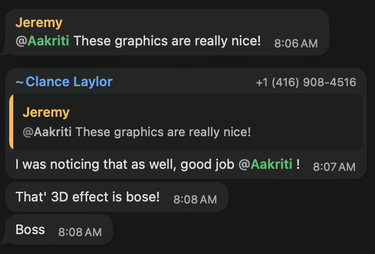 Appreciation message screenshot