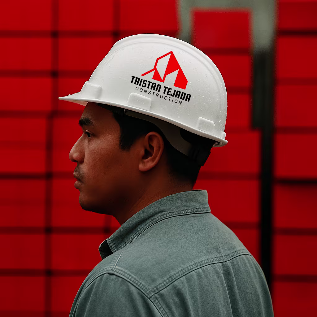 Engineer wearing a Tristan Tejada hard hat at a construction site