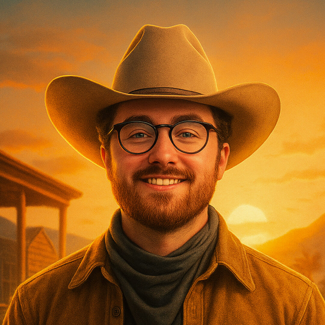 Alex De Falcis of Vivid Creative Studio as a cowboy